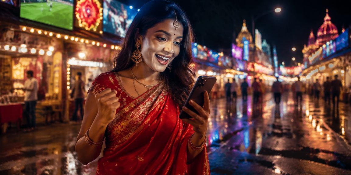 Indian woman accessing sports betting site